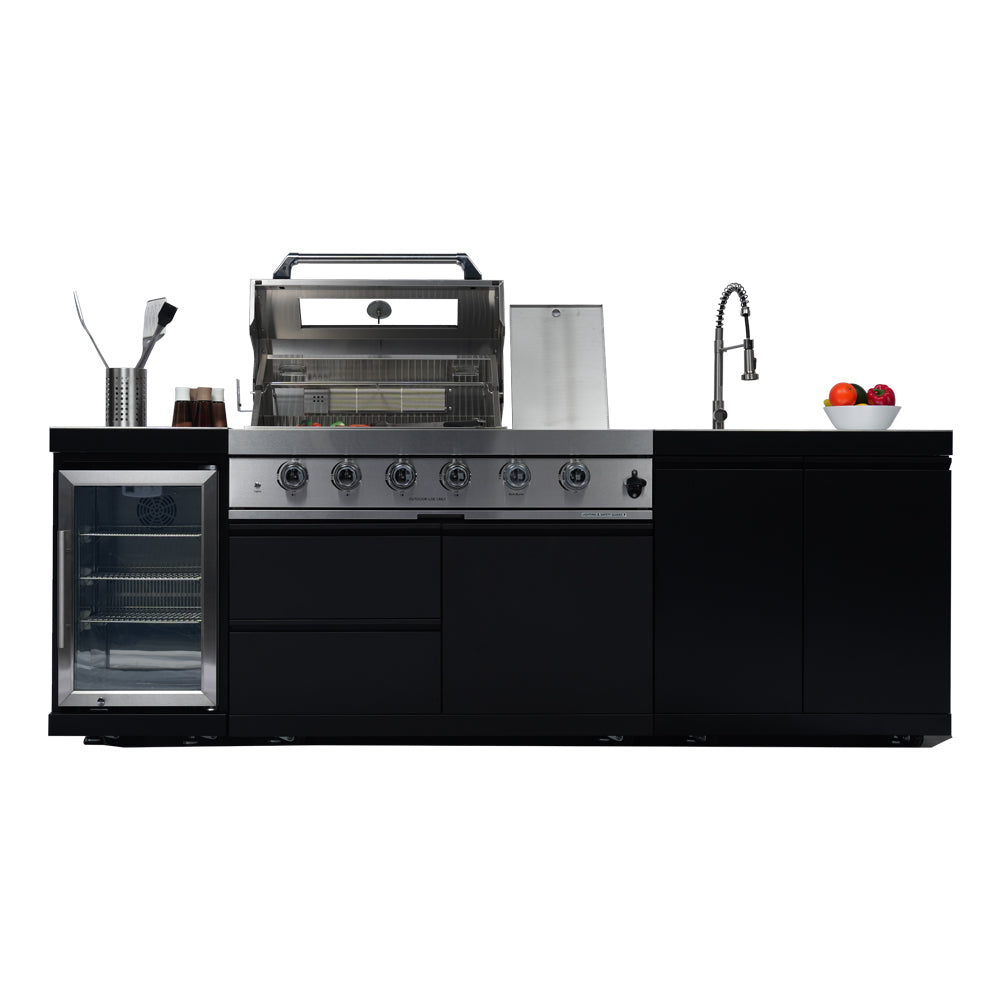 98" 4-Burner 72,000 BTU Stainless Steel Outdoor Kitchen Island Grill with Wine Cooler, Rotisserie & Storage