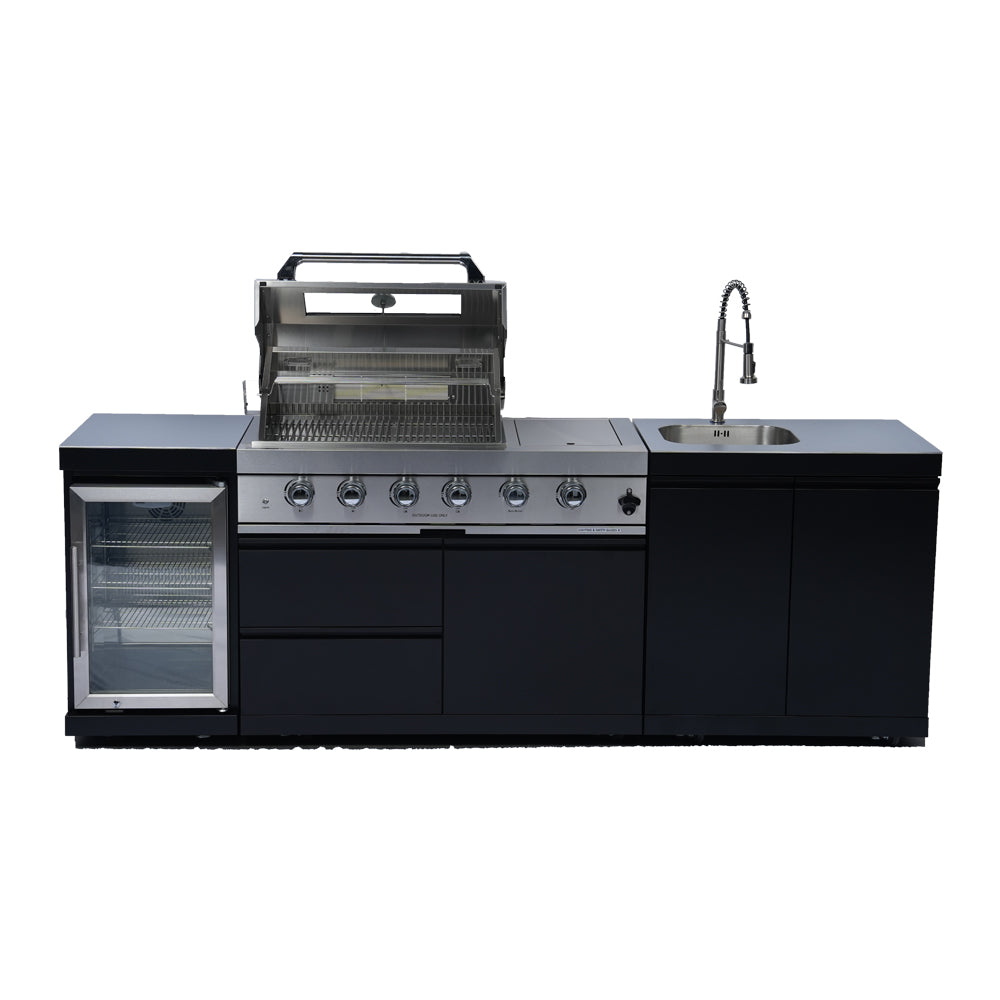 98" 4-Burner 72,000 BTU Stainless Steel Outdoor Kitchen Island Grill with Wine Cooler, Rotisserie & Storage