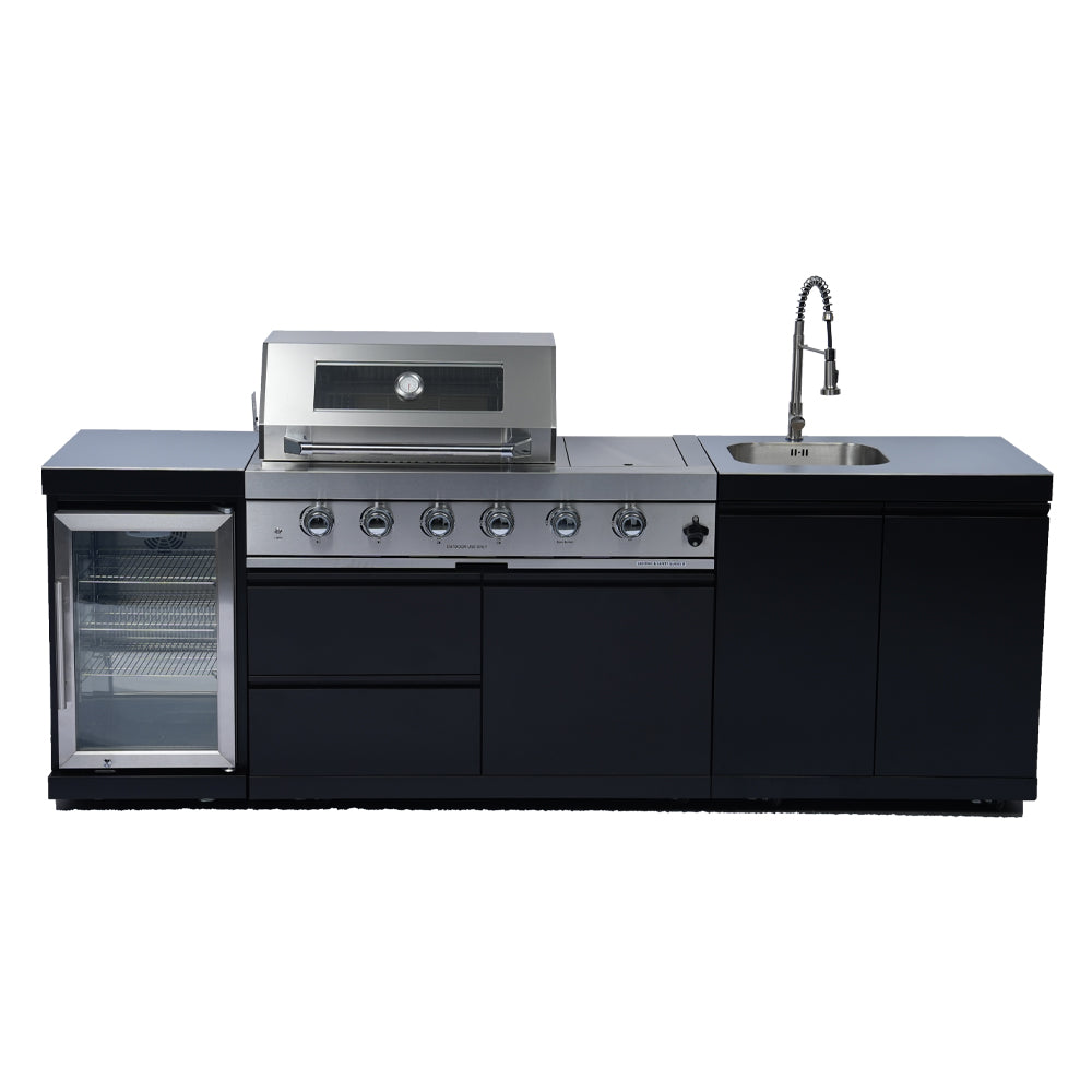 98" 4-Burner 72,000 BTU Stainless Steel Outdoor Kitchen Island Grill with Wine Cooler, Rotisserie & Storage