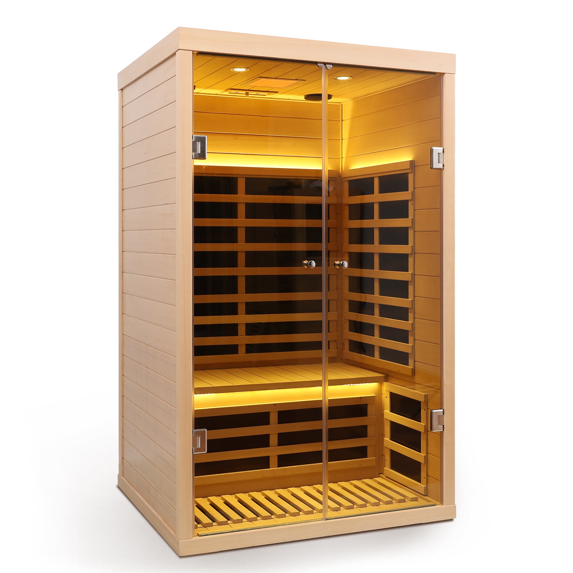 Low EMF 2-Person Hemlock Far-Infrared Indoor Sauna with Double Glass Doors