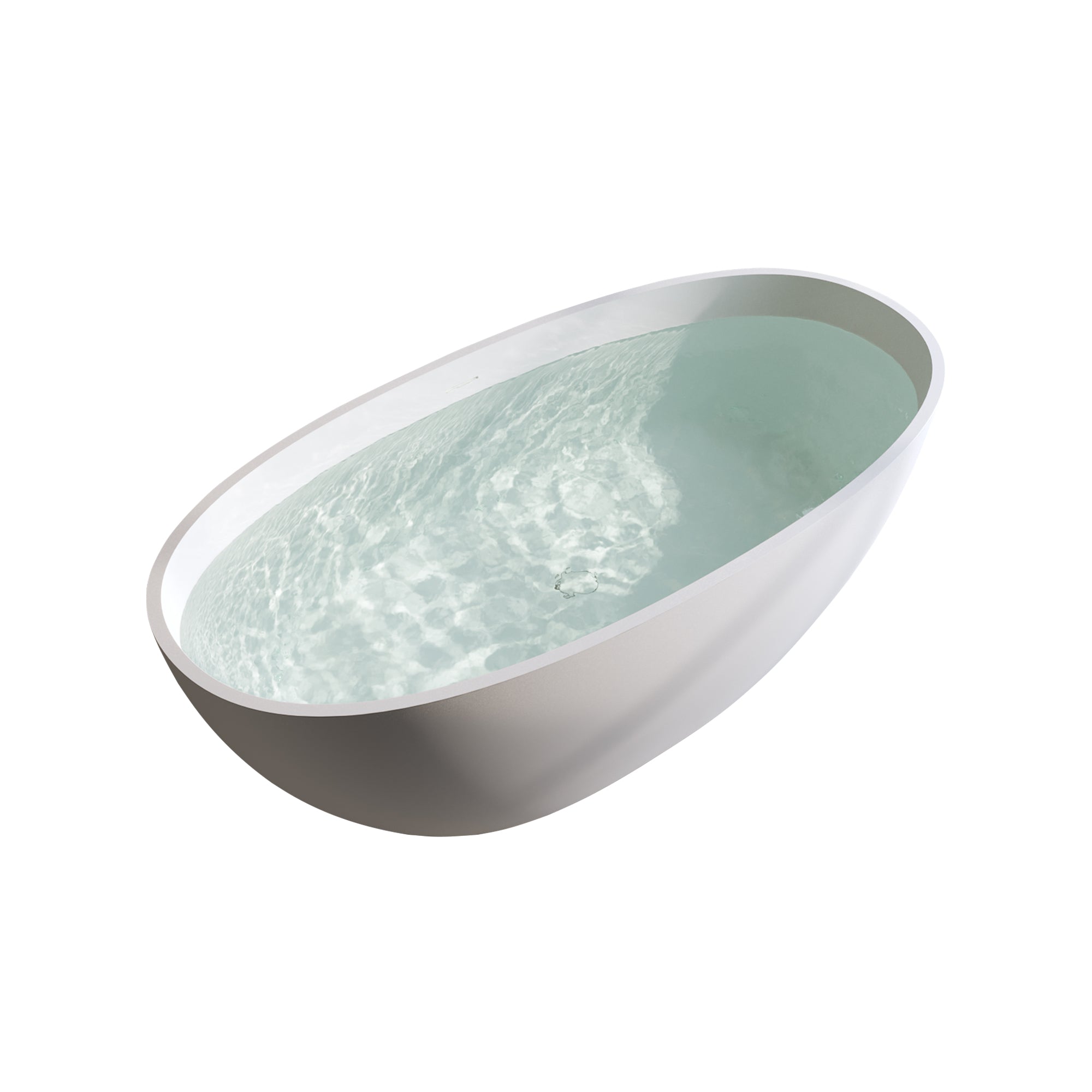 59" Matte White Solid Surface Freestanding Soaking Tub – Stone Resin Oval Bathtub with Thick Edge, Overflow & Pop-Up Drain