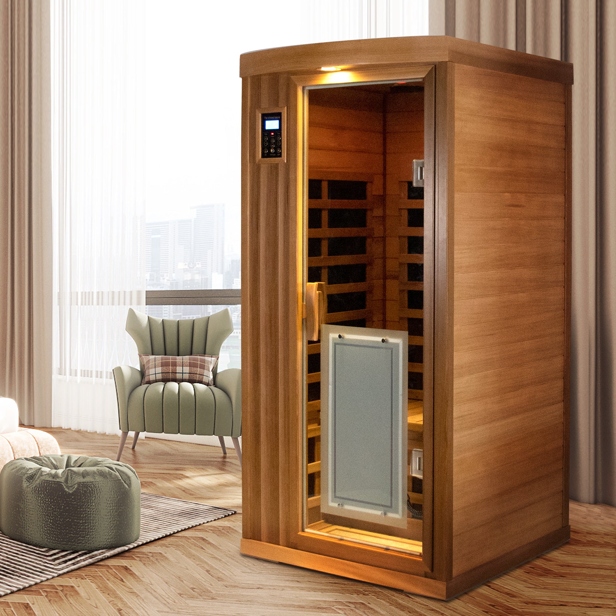 Low EMF Cedar Sauna in Living Room Setting