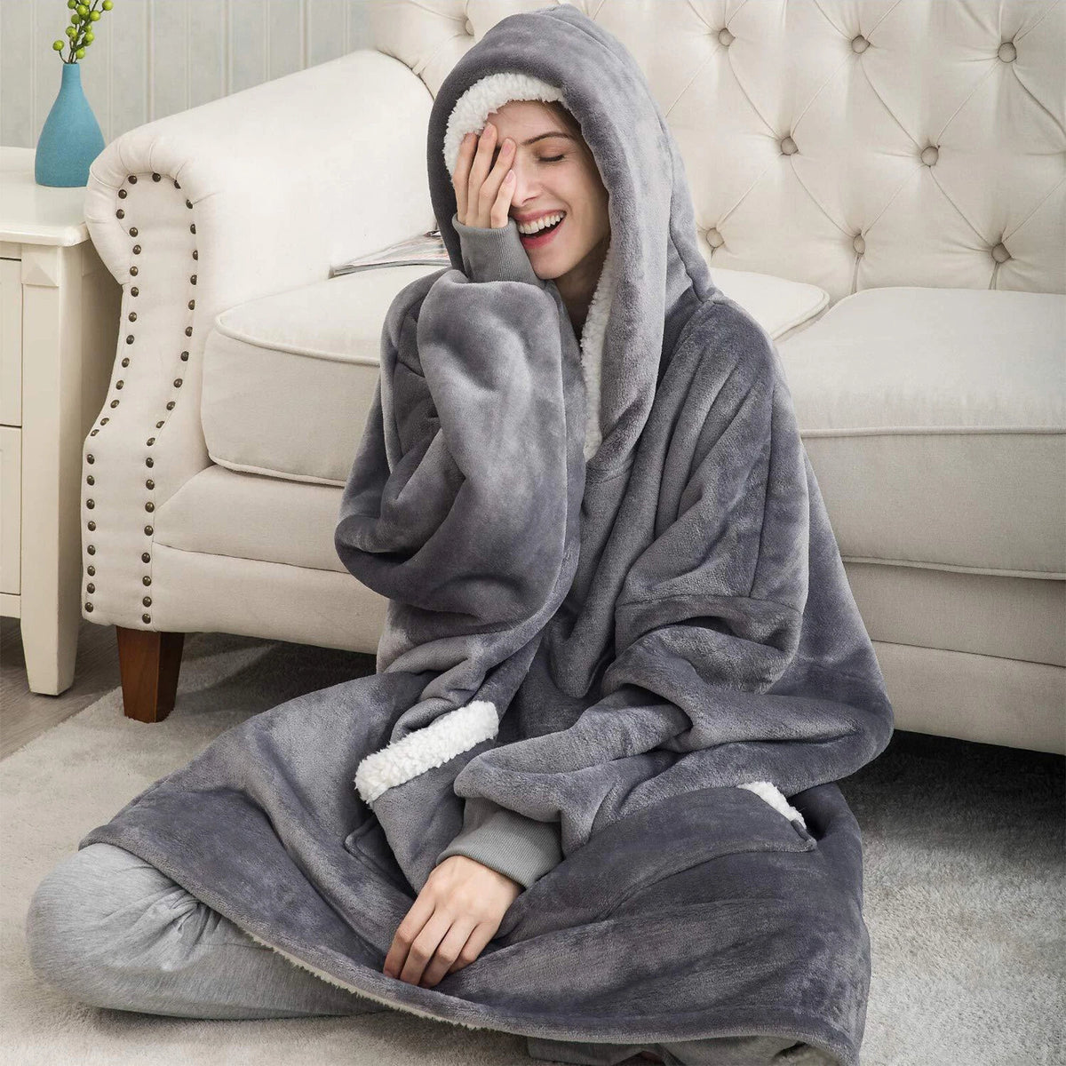 Oversized Hooded Wearable Blanket with Sleeves